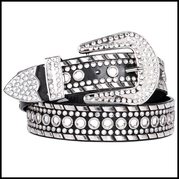 Accessories - Rhinestone Studded Leather Belt Western Cowboy Cowgirl Bling Unisex